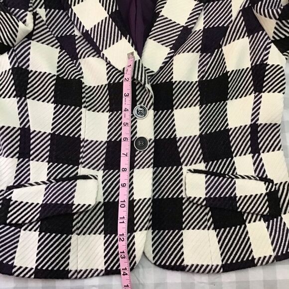 INSIGHT blazer acrylic blend wool tweed plaid ecru checker white black purple 16 - Picture 10 of 14